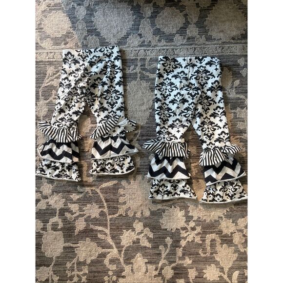 Kelly’s Kids Matching Black White Patterned Ruffle Girls Pants Size 4 and Size 5 - Picture 4 of 4